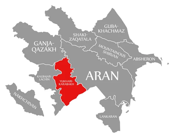 Красный Цвет Юхари Карабаха Выделен Карте Азербайджана — стоковое фото