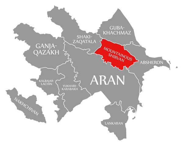 Górska Czerwień Shirvan Podkreślona Mapie Azerbejdżanu — Zdjęcie stockowe