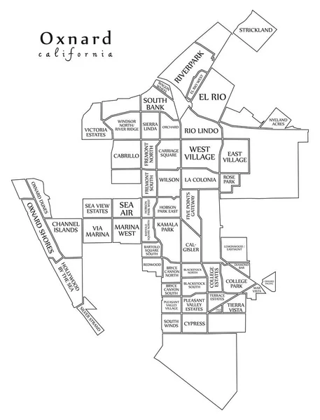 现代城市地图 美国加州奥克斯纳德市 附有街区和地标草图 — 图库矢量图片