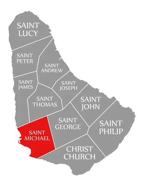聖マイケル赤はバルバドスの地図で強調表示 — ストック写真