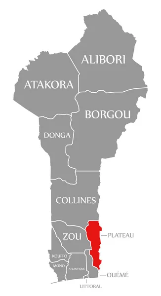 Plateau Rood Gemarkeerd Kaart Van Benin — Stockfoto