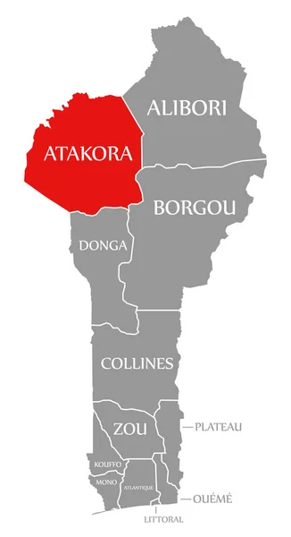 Atakora Rosso Evidenziato Nella Mappa Benin — Foto Stock