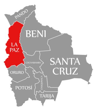 Bolivya haritasında La Paz kırmızısı vurgulandı