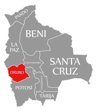 Bolivya haritasında Oruro kırmızısı vurgulandı