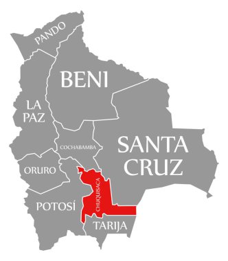 Bolivya haritasında Chuquisaca kırmızısı vurgulandı