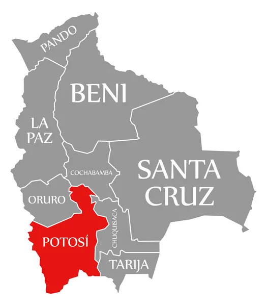 Potosí Rojo Resaltado Mapa Bolivia — Foto de Stock