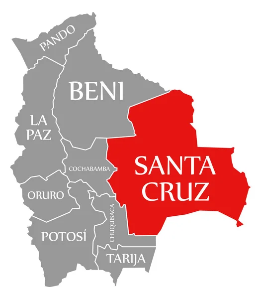 Santa Cruz Vermelho Destaque Mapa Bolívia — Fotografia de Stock