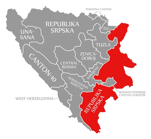 República Srpska Vermelho Destacado Mapa Bósnia Herzegovina — Fotografia de Stock