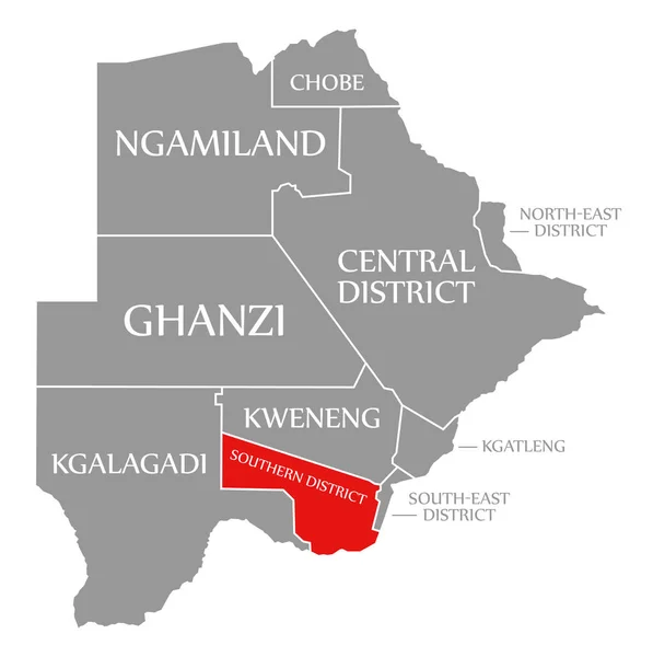 博茨瓦纳地图上着重显示的南区红色 — 图库照片
