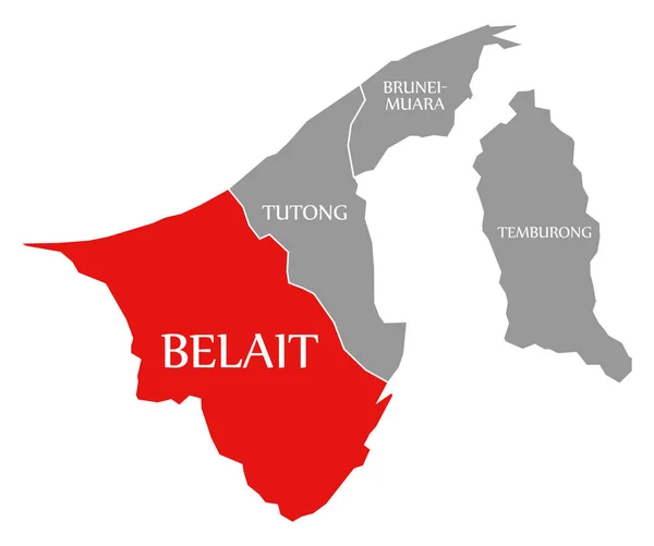 Belait Κόκκινο Τονίζεται Στο Χάρτη Του Μπρουνέι — Φωτογραφία Αρχείου