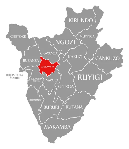 Muramvya Rosso Evidenziato Nella Mappa Burundi — Foto Stock