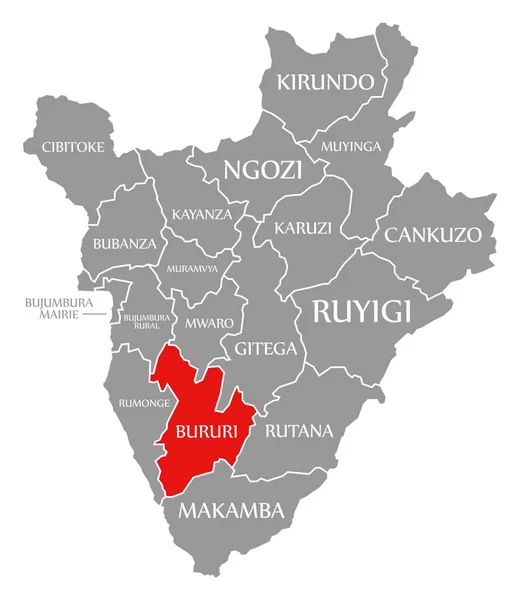 Bururi Rojo Resaltado Mapa Burundi — Foto de Stock