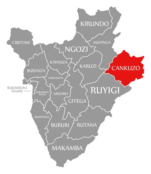 Cankuzo Rojo Resaltado Mapa Burundi — Foto de Stock