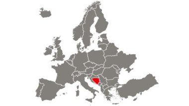 Bosna ülkesinin yanıp sönen kırmızısı Avrupa haritasında vurgulandı