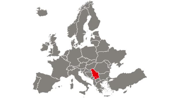 Sırbistan Yanıp Sönen Ülkesi Avrupa Haritasında Kızıla Boyandı — Stok video
