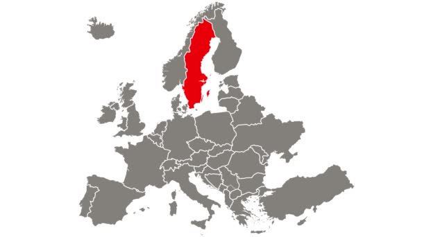 Suécia País Piscando Vermelho Destacado Mapa Europa — Vídeo de Stock