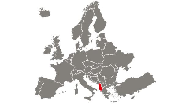 Χώρα Της Αλβανίας Αναβοσβήνει Κόκκινο Στο Χάρτη Της Ευρώπης — Αρχείο Βίντεο