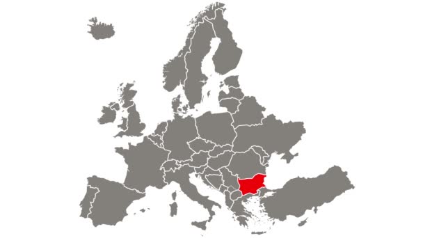Bulgária País Piscando Vermelho Destacado Mapa Europa — Vídeo de Stock