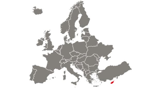 Kıbrıs Rum Kesimi Avrupa Haritasında Kırmızıya Vurgulandı — Stok video