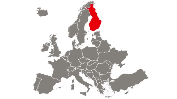 Finland Land Knipperend Rood Gemarkeerd Kaart Van Europa — Stockvideo