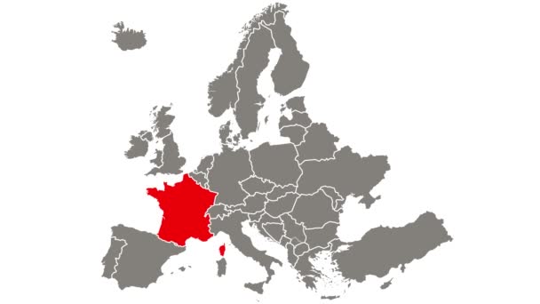 Francie země blikající červená zvýrazněná na mapě Evropy