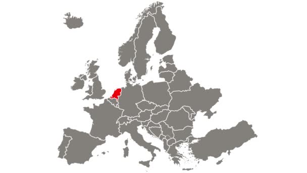 Nizozemská Země Blikající Červeně Zvýrazněná Mapě Evropy — Stock video