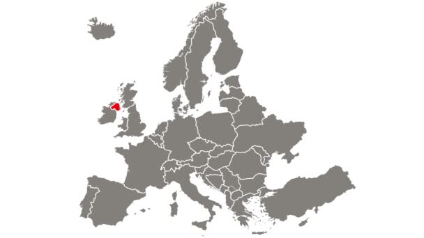 Βόρεια Ιρλανδία Χώρα Αναβοσβήνει Κόκκινο Τονίζεται Στο Χάρτη Της Ευρώπης — Αρχείο Βίντεο