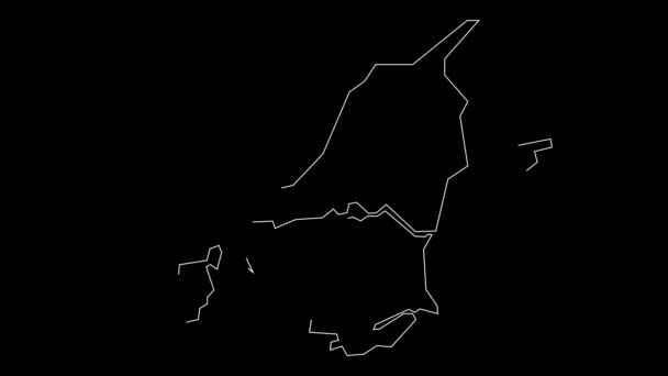 Nordjylland Denmark Map Outline Animation — стоковое видео