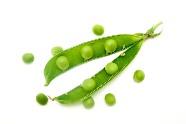 Pea Pod Pea 白色背景分离 — 图库照片