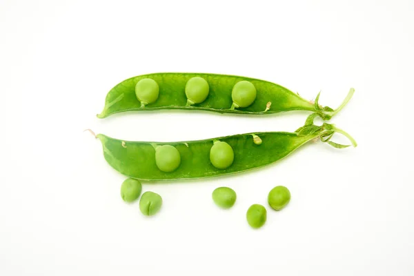 Pea Pod Pea 白色背景分离 — 图库照片