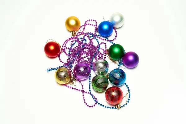 Christmas Balls White Background Top View New Year Christmas Decorations — Stock Photo, Image