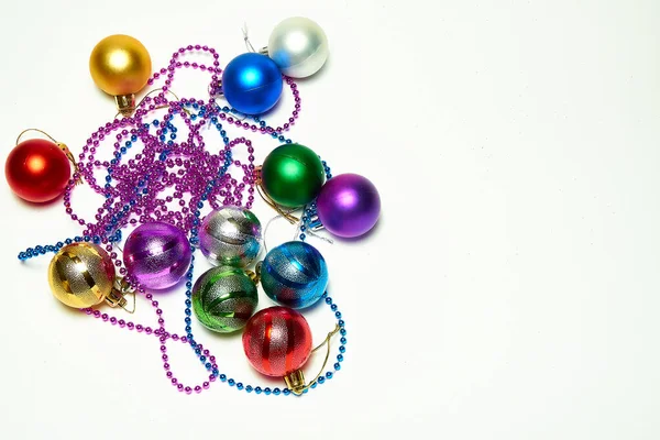 Christmas Balls White Background Top View New Year Christmas Decorations — Stock Photo, Image