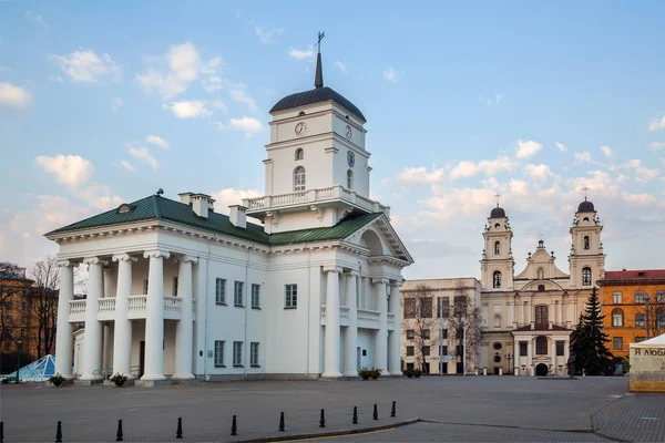 Minsk Biélorussie Les Bâtiments Mairie Église Catholique Romaine Près Freedom — Photo