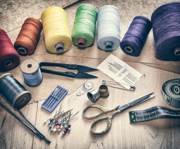 Een Set Van Naaien Gereedschap Voor Handwerk Naaien Ambachtelijke Hobby — Stockfoto