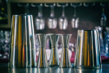 barmen, jiger, cam, Boston shaker, bar, retro tarzı, vintage karıştırma için ekipman seti