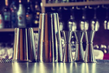 barmen, jiger, cam, Boston shaker, bar, retro tarzı, vintage karıştırma için ekipman seti