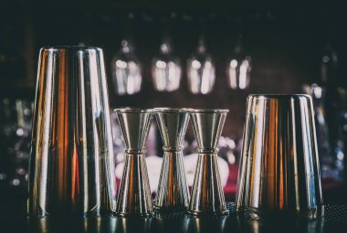 barmen, jiger, cam, Boston shaker, bar, retro tarzı, vintage karıştırma için ekipman seti