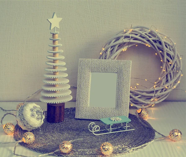 クリスマスのおもちゃや装飾品 クリスマス Moo と創造的なクリスマス カード — ストック写真
