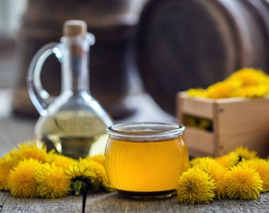 Karahindiba ve soğandan kullanışlı bir merhem. Halk bitkisel ilaçları. Yanıklar, çürükler, kesikler için terapi merhemi. Retro renkli