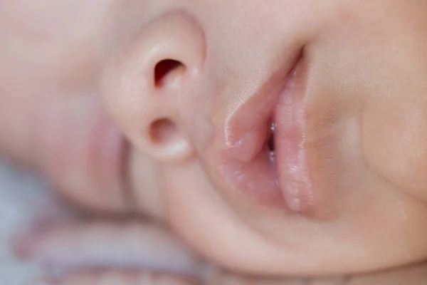Newborn Mouth Sleeping Its Side Selective Focus — Stock Photo, Image