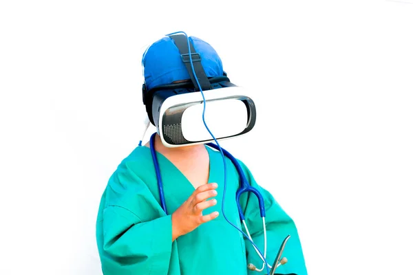 Child Dressed Doctor Virtual Reality Glasses — Stock Photo, Image
