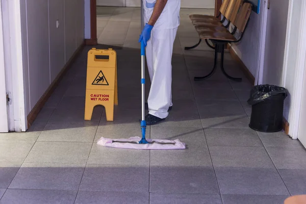 Cleaning Staff Performing Disinfection Hygiene Work Hospital Facilities Stock Image