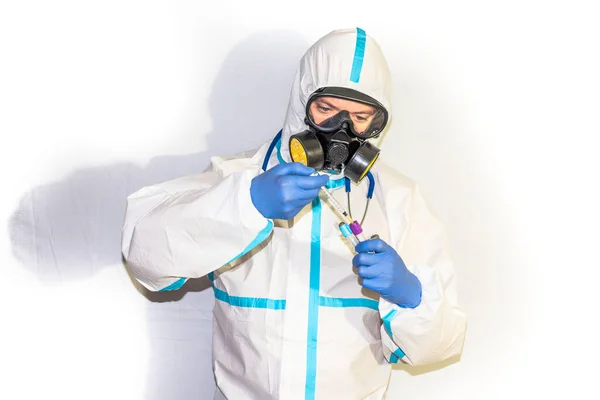 doctor in safety suit on white background. protection against coronavirus.doctor in safety suit on white background. protection against coronavirus.