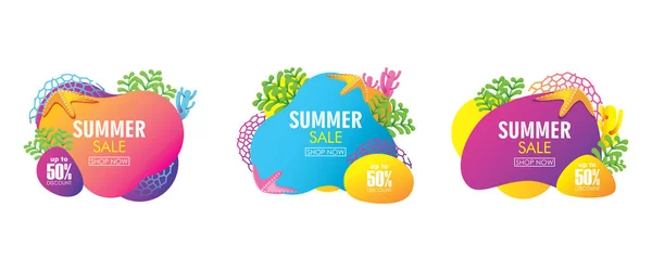 Summer Sale Kleurrijke Abstracte Vloeibare Banner Collecties Vector Design Seizoensgebonden — Stockvector