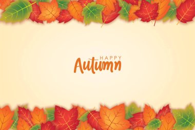 Turuncu ve Yeşil Yaprak Vektör Tasarımı ile Mutlu Sonbahar Arkaplanı