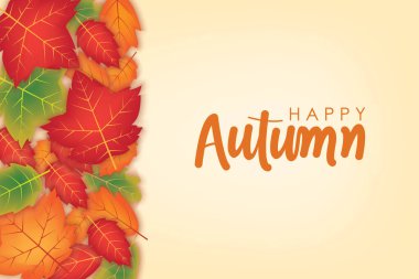 Turuncu ve Yeşil Yaprak Vektör Tasarımı ile Mutlu Sonbahar Arkaplanı