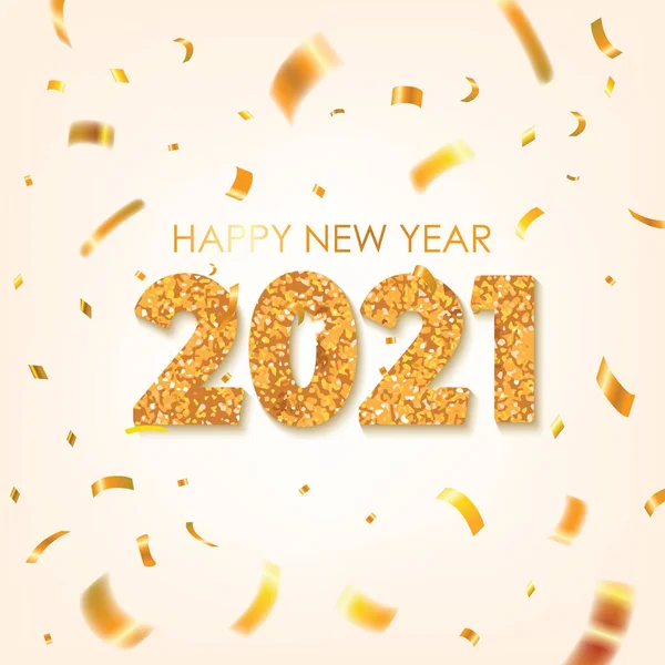 Arany 2021 Boldog Évet Üdvözlet Szétszórt Arany Conffetis Vektor Illusztráció — Stock Vector