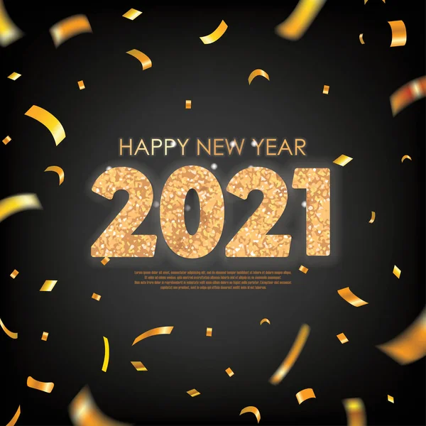 Gold 2021 Feliz Año Nuevo Saludo Con Conffetis Oro Disperso — Vector de stock