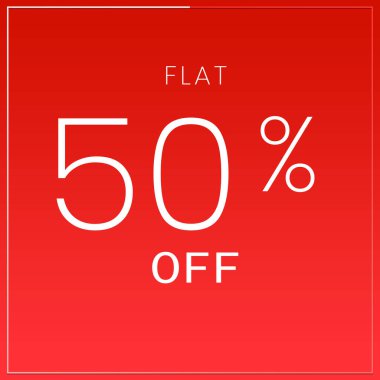 % 50 indirimli - Etiketler, İndirim rozeti, Pazarlama, Tanıtım, Reklam, Satış & Teklif, Kırmızı Arkaplanda Modern Düz Tasarım Sancağı.