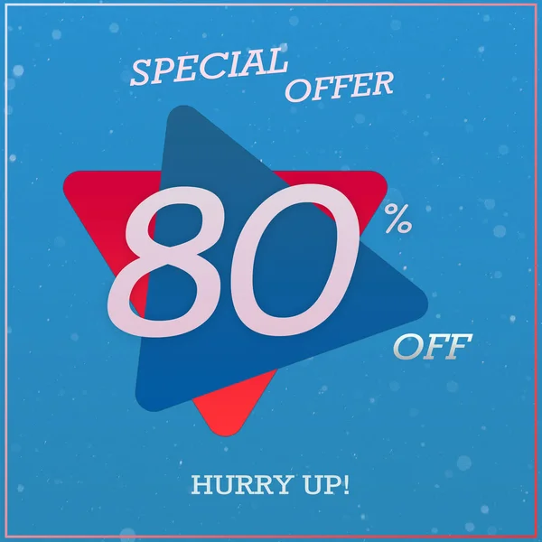 Creative Special Offer Discount Banner With 80% Off Hurry Up Text Design On Blue Red Triangle Label Tag.